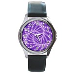 Glossy Purple  Beaded Spiral Fractal Round Metal Watch