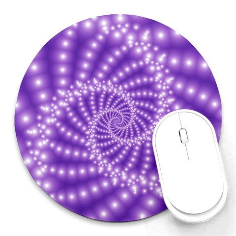 Glossy Purple  Beaded Spiral Fractal Round Mousepad from ArtsNow.com Front