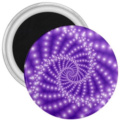 Glossy Purple  Beaded Spiral Fractal 3  Magnet from ArtsNow.com Front