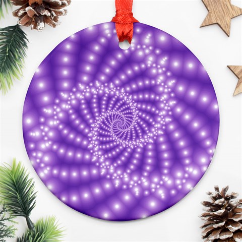 Glossy Purple  Beaded Spiral Fractal Ornament (Round) from ArtsNow.com Front