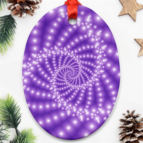 Glossy Purple  Beaded Spiral Fractal Ornament (Oval) from ArtsNow.com Front