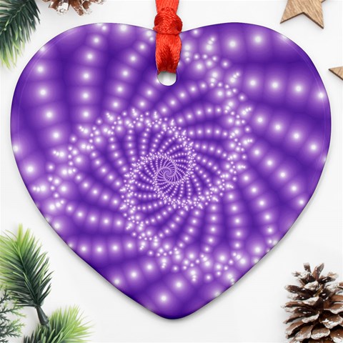 Glossy Purple  Beaded Spiral Fractal Ornament (Heart) from ArtsNow.com Front