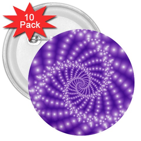 Glossy Purple  Beaded Spiral Fractal 3  Button (10 pack) from ArtsNow.com Front