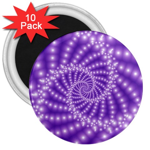 Glossy Purple  Beaded Spiral Fractal 3  Magnet (10 pack) from ArtsNow.com Front