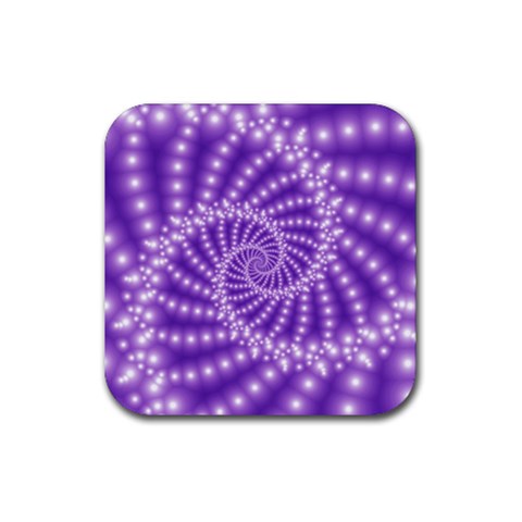 Glossy Purple  Beaded Spiral Fractal Rubber Coaster (Square) from ArtsNow.com Front