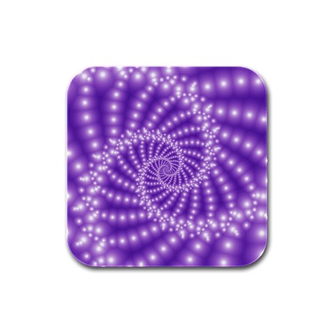 Glossy Purple  Beaded Spiral Fractal Rubber Square Coaster (4 pack) from ArtsNow.com Front