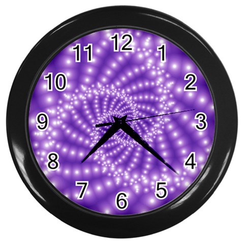 Glossy Purple  Beaded Spiral Fractal Wall Clock (Black) from ArtsNow.com Front