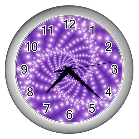 Glossy Purple  Beaded Spiral Fractal Wall Clock (Silver) from ArtsNow.com Front