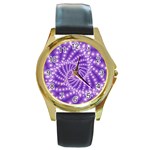 Glossy Purple  Beaded Spiral Fractal Round Gold Metal Watch