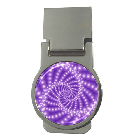 Glossy Purple  Beaded Spiral Fractal Money Clip (Round) from ArtsNow.com Front