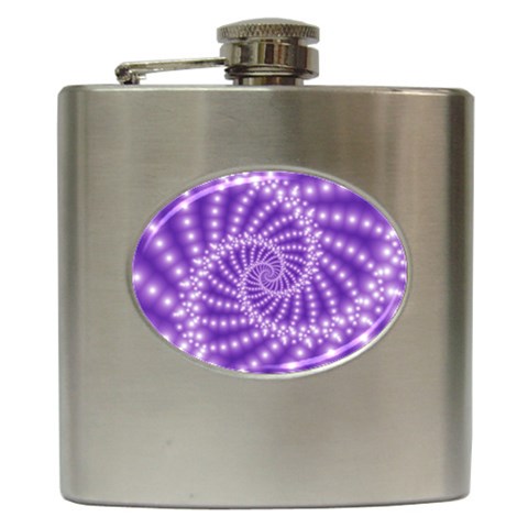 Glossy Purple  Beaded Spiral Fractal Hip Flask (6 oz) from ArtsNow.com Front