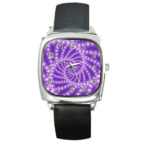 Glossy Purple  Beaded Spiral Fractal Square Metal Watch from ArtsNow.com Front