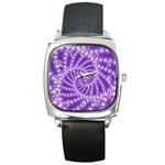 Glossy Purple  Beaded Spiral Fractal Square Metal Watch