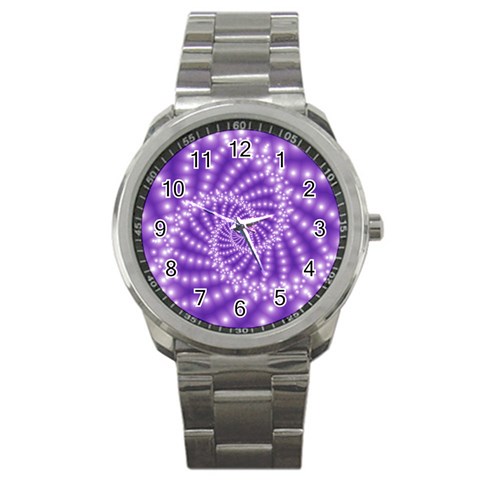 Glossy Purple  Beaded Spiral Fractal Sport Metal Watch from ArtsNow.com Front