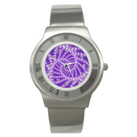 Glossy Purple  Beaded Spiral Fractal Stainless Steel Watch from ArtsNow.com Front