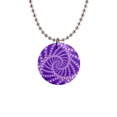 Glossy Purple  Beaded Spiral Fractal 1  Button Necklace from ArtsNow.com Front