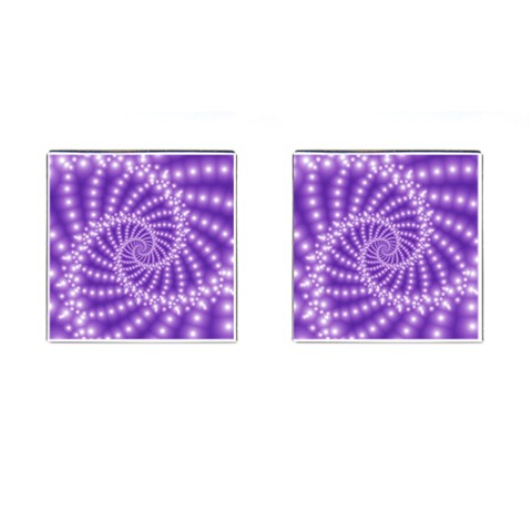 Glossy Purple  Beaded Spiral Fractal Cufflinks (Square) from ArtsNow.com Front(Pair)