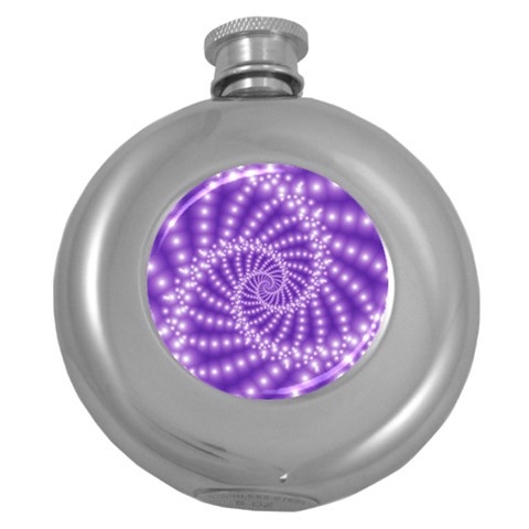 Glossy Purple  Beaded Spiral Fractal Hip Flask (5 oz) from ArtsNow.com Front