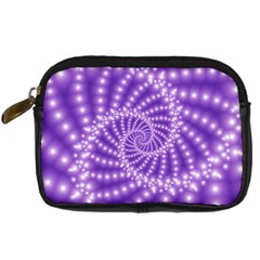 Glossy Purple  Beaded Spiral Fractal Digital Camera Leather Case from ArtsNow.com Front