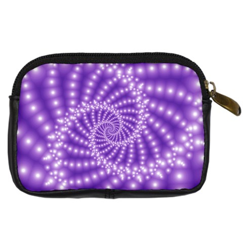 Glossy Purple  Beaded Spiral Fractal Digital Camera Leather Case from ArtsNow.com Back