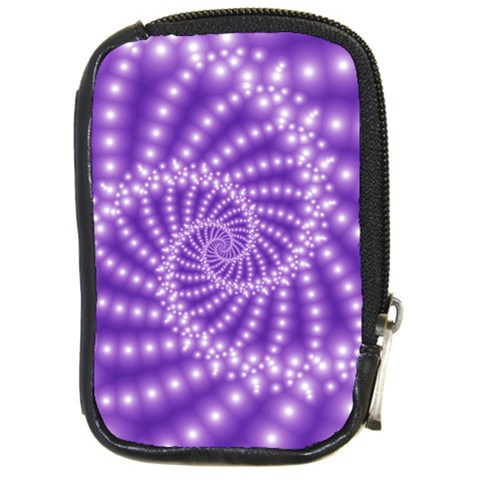 Glossy Purple  Beaded Spiral Fractal Compact Camera Leather Case from ArtsNow.com Front