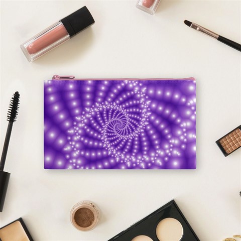 Glossy Purple  Beaded Spiral Fractal Cosmetic Bag (Small) from ArtsNow.com Front