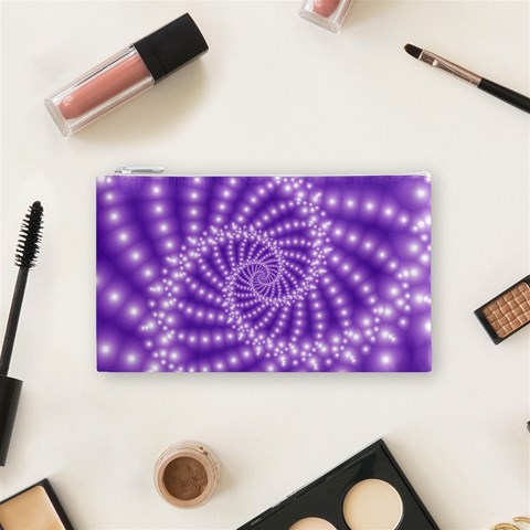 Glossy Purple  Beaded Spiral Fractal Cosmetic Bag (Small) from ArtsNow.com Front