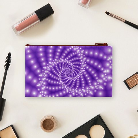 Glossy Purple  Beaded Spiral Fractal Cosmetic Bag (Small) from ArtsNow.com Back