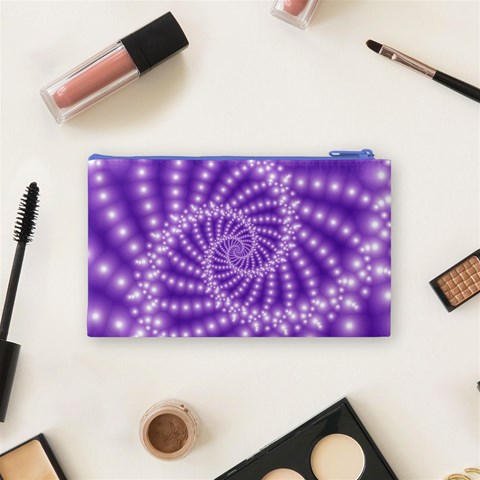 Glossy Purple  Beaded Spiral Fractal Cosmetic Bag (Small) from ArtsNow.com Back