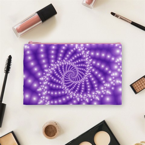 Glossy Purple  Beaded Spiral Fractal Cosmetic Bag (Medium) from ArtsNow.com Front