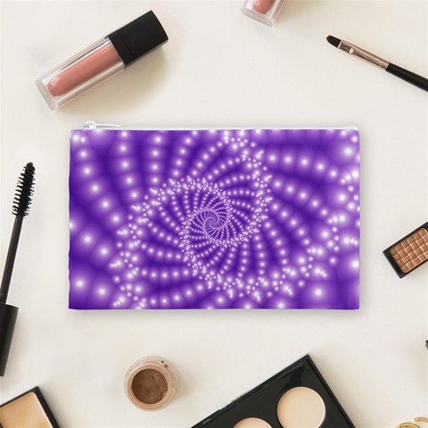 Glossy Purple  Beaded Spiral Fractal Cosmetic Bag (Medium) from ArtsNow.com Front