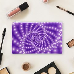 Glossy Purple  Beaded Spiral Fractal Cosmetic Bag (Medium) from ArtsNow.com Front