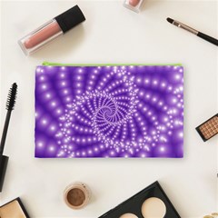 Glossy Purple  Beaded Spiral Fractal Cosmetic Bag (Medium) from ArtsNow.com Front