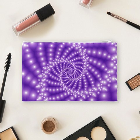 Glossy Purple  Beaded Spiral Fractal Cosmetic Bag (Medium) from ArtsNow.com Back