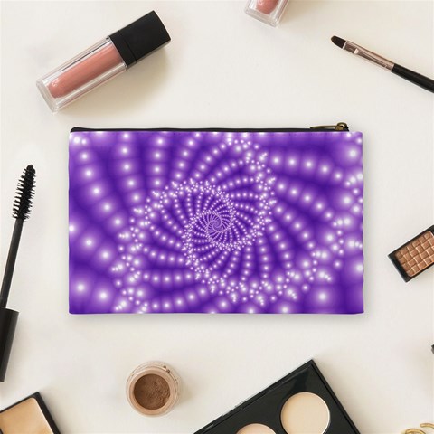 Glossy Purple  Beaded Spiral Fractal Cosmetic Bag (Medium) from ArtsNow.com Back