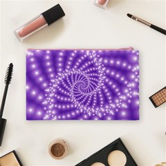 Glossy Purple  Beaded Spiral Fractal Cosmetic Bag (Medium) from ArtsNow.com Back