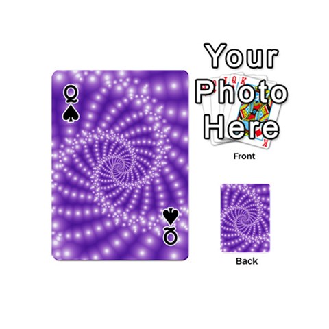 Queen Glossy Purple  Beaded Spiral Fractal Playing Cards 54 (Mini) from ArtsNow.com Front - SpadeQ