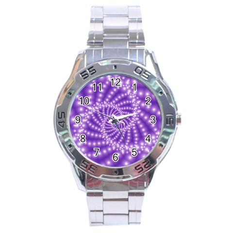 Glossy Purple  Beaded Spiral Fractal Stainless Steel Analogue Watch from ArtsNow.com Front