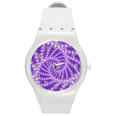 Glossy Purple  Beaded Spiral Fractal Round Plastic Sport Watch (M) from ArtsNow.com Front