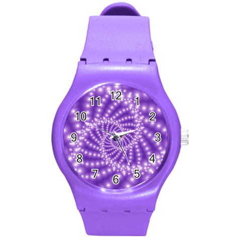 Glossy Purple  Beaded Spiral Fractal Round Plastic Sport Watch (M) from ArtsNow.com Front