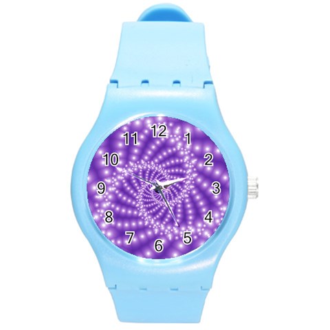 Glossy Purple  Beaded Spiral Fractal Round Plastic Sport Watch (M) from ArtsNow.com Front