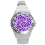 Glossy Purple  Beaded Spiral Fractal Round Plastic Sport Watch (L)