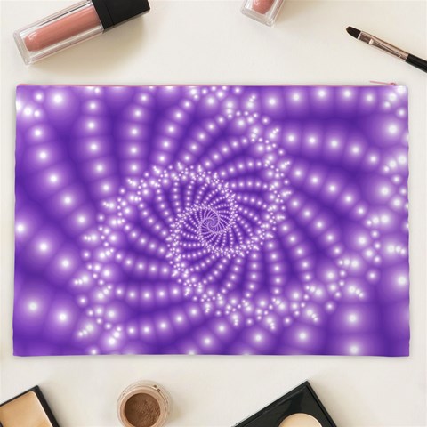 Glossy Purple  Beaded Spiral Fractal Cosmetic Bag (XXL) from ArtsNow.com Back