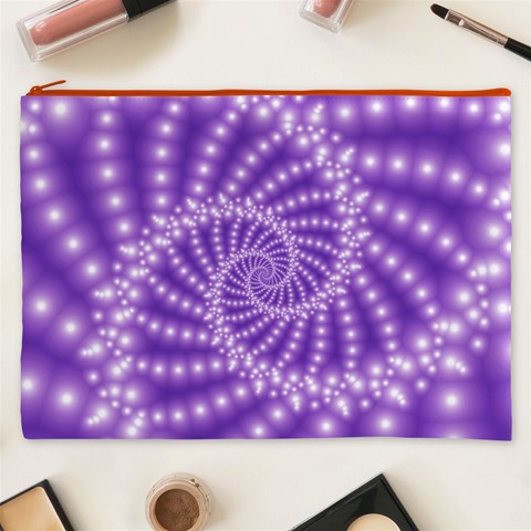 Glossy Purple  Beaded Spiral Fractal Cosmetic Bag (XXXL) from ArtsNow.com Front