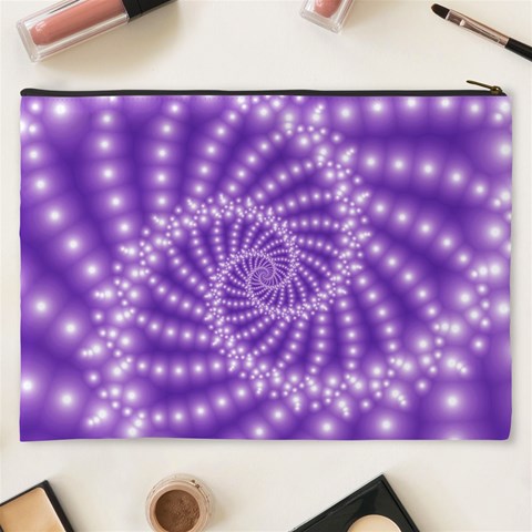 Glossy Purple  Beaded Spiral Fractal Cosmetic Bag (XXXL) from ArtsNow.com Back