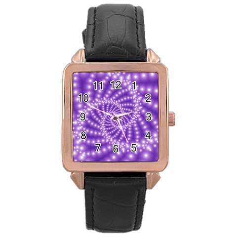 Glossy Purple  Beaded Spiral Fractal Rose Gold Leather Watch  from ArtsNow.com Front