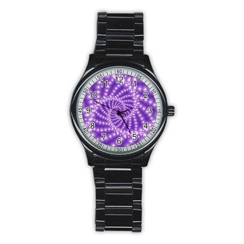 Glossy Purple  Beaded Spiral Fractal Stainless Steel Round Watch from ArtsNow.com Front