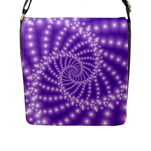 Glossy Purple  Beaded Spiral Fractal Flap Closure Messenger Bag (L) from ArtsNow.com Front