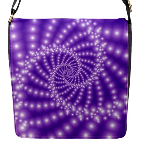 Glossy Purple  Beaded Spiral Fractal Flap Closure Messenger Bag (S) from ArtsNow.com Front