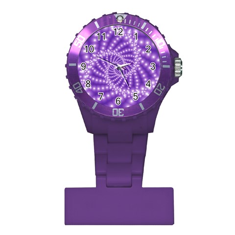 Glossy Purple  Beaded Spiral Fractal Plastic Nurses Watch from ArtsNow.com Front